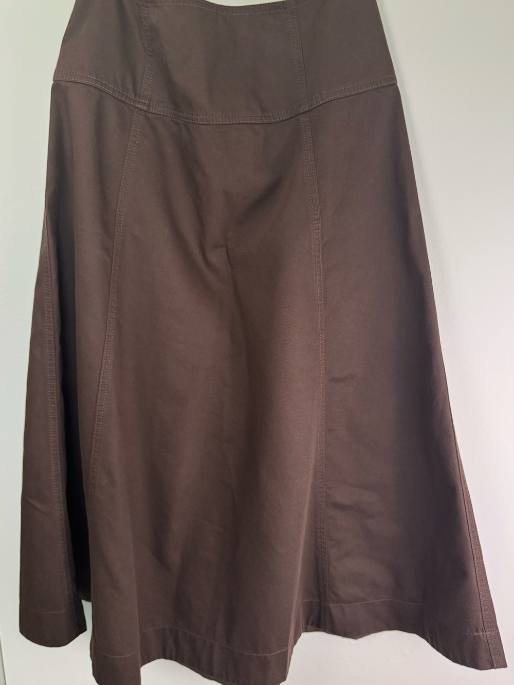 LOFT Brown A-Line Midi Skirt High Waist Cotton Lyocell Size 4 Fall Outfit Casual - Picture 9 of 11